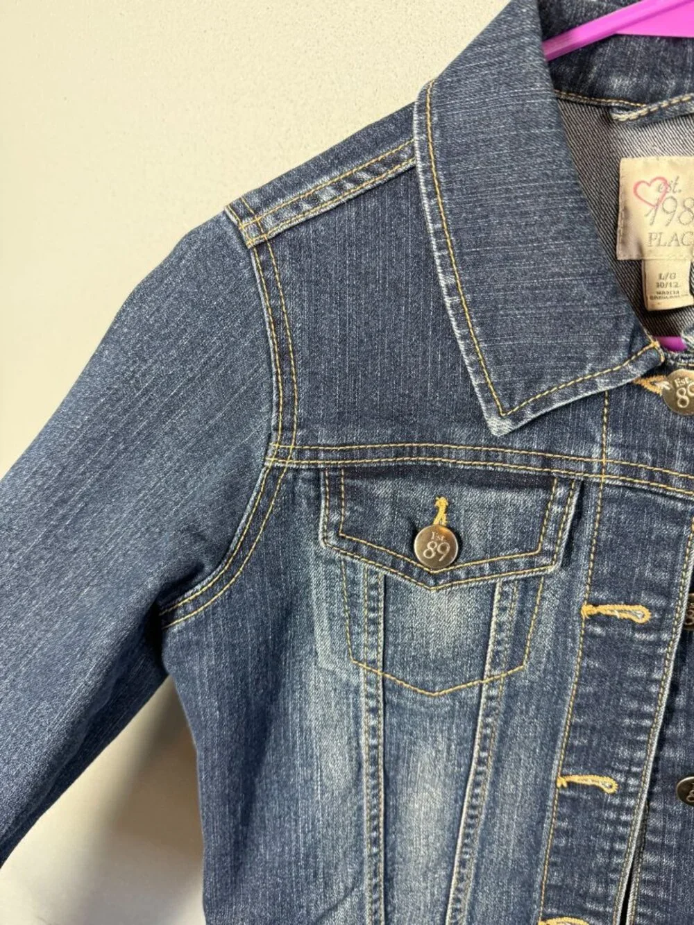 Children's Place Girls Large 10/12 Denim Jacket blue Button Up‎ Jean Coat Cute